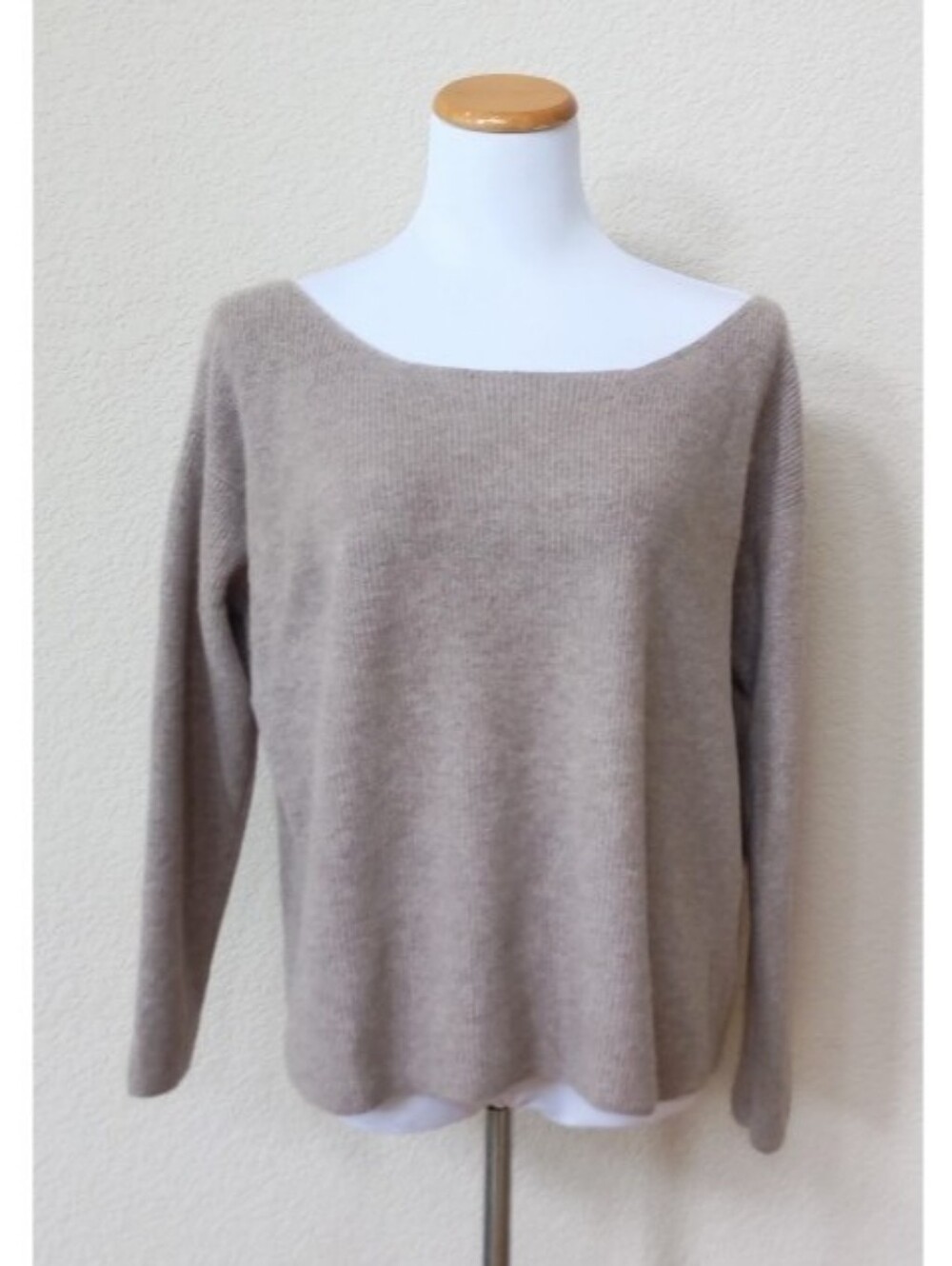 Monrow taupe wool and cashmere wide-neck sweater
